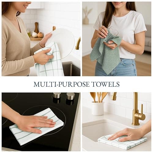 LANE LINEN Cotton Kitchen Towels Set, 6-Pack – Absorbent, Quick-Drying Dish Towels, 18" x 28", Premium Hand and Tea Towels - Olive thumbnail 9