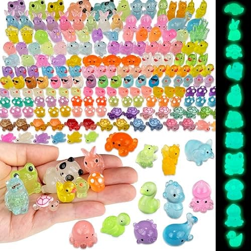 Piemow 160 Pcs Mini Resin Animals Kit - Luminous Tiny Resin Animals Figurines Accessories Gifts for Aquarium Fairy Garden Bonsai Decor - Image 1