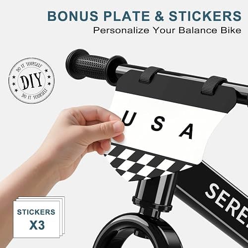 SEREED Toddler Balance Bike 2 Year Old, No Pedal Kids Toy Bike for 2-5 Years Old, Tool-Free Adjustment, Gift for 2-3 Girls, Customize Plate with 3pcs Stickers (Black) thumbnail 4