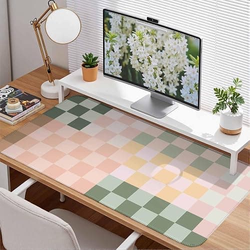 Nasdalgias Checkered Desk Mat Cute Pink Pastel XXL Large Mouse Pad Aesthetic Boho Desk Pad with Stitched Edges, Office Decor Keyboard Pad Mouse Mat for Computer thumbnail 4