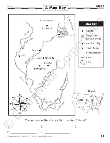 Evan-Moor Daily Geography Practice, Grade 3, Homeschooling and Classroom Resource Workbook, Reproducible Worksheets, Teaching Edition, USA, World, Continents, Oceans, Countries thumbnail 5