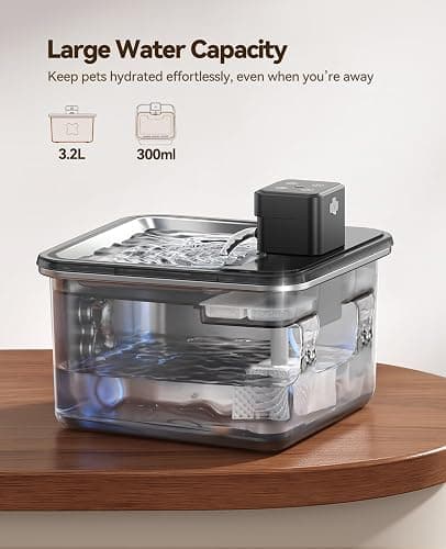 Cat Water Fountain Cordless: [Visual Filter] & [Heavy-Duty Stainless Steel] FEELNEEDY- Premium, Durable Design. 3.2L/108oz, 4000mAh Battery Operated Pet Fountain with Sensor, for Cats and Dogs thumbnail 6