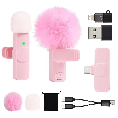 Mini Pink Microphone for iphone Android Phone Tablet ipad PC, Usb C Wireless Lavalier Mic for Video Recording Vlogging Youtube Tiktok Podcast Interview content creators, Tiny Microphones Type C Mics - Image 1