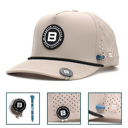 BRIMZ Golf Performance Hat - Tee Holder & Magnetic Ball Marker - Breathable, Sweat & Water Resistant Golfing Snapback Hat - Brimz - Tan thumbnail 2