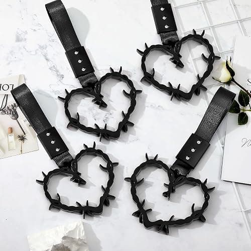 Fabbay 2 Pieces Heart Handle Keychains Car Accessory Heart Hand Strap Drift Charm for Car Interior Exterior Decoration(Black,Thorns Style) thumbnail 4