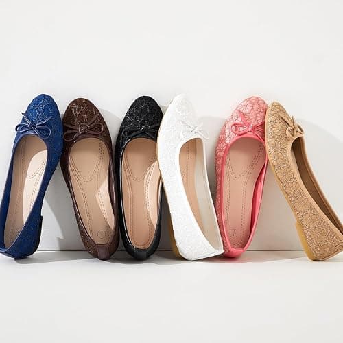 FINIWOR Womens Black Ballet Flats Shoes,Point Toe Shoes | comfortable dressy slip on casual flats with bow for women thumbnail 9