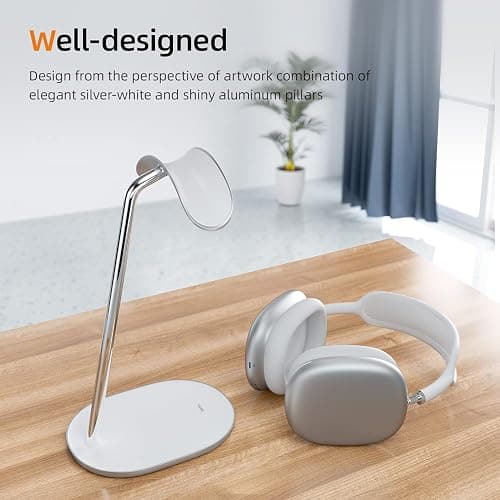 BENKS Desktop Headphone Stand Universal Headset Holder Hanger Mount with Protective Silicone Pad, Gaming Headset Accessories, Compatible with AirPods Max, Beats, Bose, Sony and so on (White) thumbnail 3