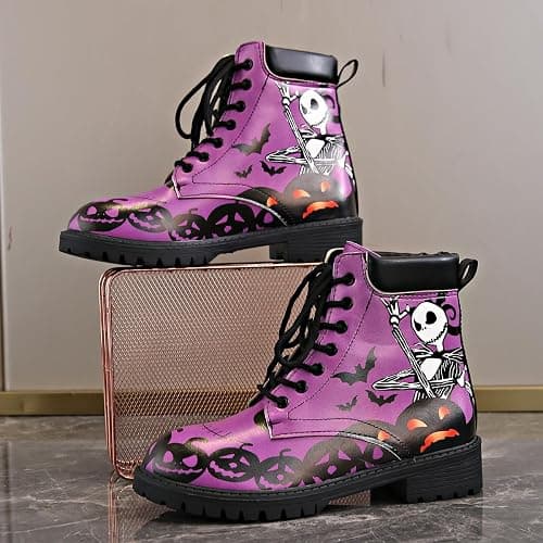 Ulalaza Women's Goth Platform Ankle Boots with Bat Wing Buckles Chunky Block Heels Round Toe Zipper Punk Motorcycle Combat Boots Comfy Short Gothic Booties thumbnail 6