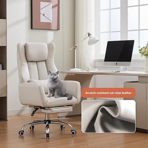 Criss Cross High Back Office Chair with Foot Rest, Ergonomic Cross Legged Desk Chair with Flip-up Armrest, Cozy Reclining 155°Swivel Chair for Home Office, Computer and Entertainment (Beige) thumbnail 7