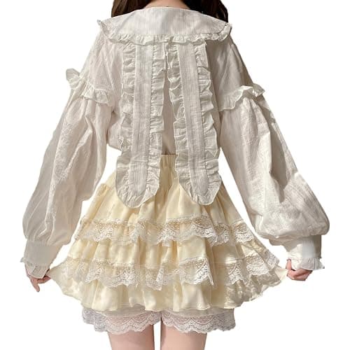 Lolita flauschiger Rock mit Shorts, für Teenager, Mädchen, Mini-Kawaii-Spitze, gestufte Rüschen, hohe Taille, flauschiger Faltenrock thumbnail 2