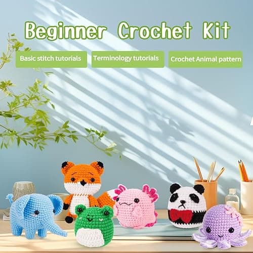 Gerute Crochet Kit for Beginners Adults Kids, Learn to Crochet with Step-by-Step Video Tutorials & Illustrated Guide, 40% More Yarn for 6 DIY Amigurumi Animal Projects, Complete Starter Supplies thumbnail 6