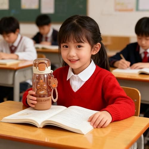 Lebaley Capybara Water Bottle with Lid Keychain - 420ml/15oz Cute Water Bottles with Straw and Leak Proof Locking Lid, Bpa-free Plastic Kids Water Bottle for Boys Girls Outdoor Sports Capybara Stuff thumbnail 6