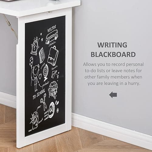 Zentrava Foldable Wall Mounted Desk with Storage Shelves, Fold Out Convertible Computer Table with Blackboard, Folding Writing Table Workstation for Small Spaces,Home Office (White) thumbnail 6