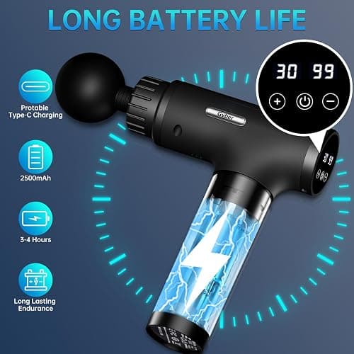 Gvber Massage Gun, Massage Gun Deep Tissue, Handheld Back Massager for Athletes, Percussion Muscle Massager with 6 Attachments & 30 Speed (Black) thumbnail 4