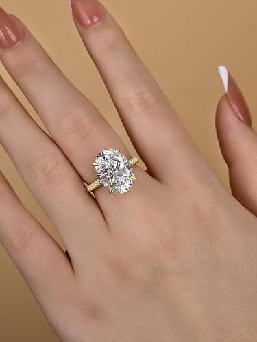 RODIFFY 5.0/8.0CT Excellent Oval Cut Engagement Ring,D-Color VVS Big CZ Gemstone 925 Sterling Silver Promise Ring - Yellow Gold,8CT - 4.5 thumbnail 4