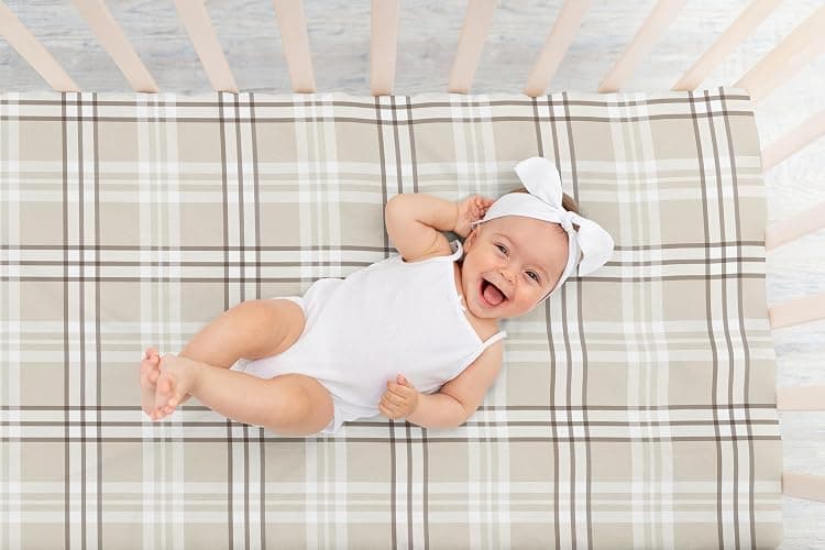 Sweet Jojo Designs Fitted Baby Crib Sheets (Tan Gingham Plaid) for Boys or Girls, Infant Nursery, Toddler Room - Standard Size (Taupe, Checkered, Classic, Tartan, Gender Neutral, Rustic, Farmhouse) thumbnail 6