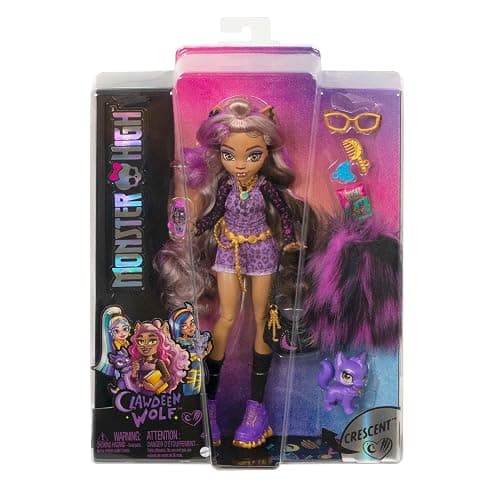 Monster High Doll, Clawdeen Wolf with Purple Streaked Hair in Signature Look with Fashion Accessories & Pet Dog Crescent thumbnail 6