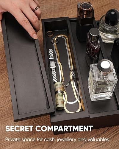 BRITEREE Cologne Organizer for Men, 3 Tier Wooden Cologne Stand with Drawer Storage and Hidden Compartment, Perfume Display Holder for Dresser, Great Gifts for Men and Women Valentine, Black thumbnail 7
