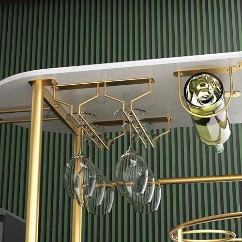PAUKIN Gold Bar Carts with 4-Tier Storage Shelves, Mobile Bar Serving Cart with Wine Rack and Glass Holder, for The Home, Kitchen, Living Room, Dining Room thumbnail 7
