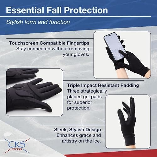 CRS Cross Padded Ice Skating Gloves. Warm Padded Protection for Figure Skating Testing, Practice, Dance Competitions, Roller Skaters and Cheerleading. thumbnail 2