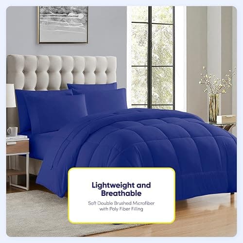 Sweet Home Collection 5 Piece Comforter Set Bag Solid Color All Season Soft Down Alternative Blanket & Luxurious Microfiber Bed Sheets, Royal Blue, Twin thumbnail 2