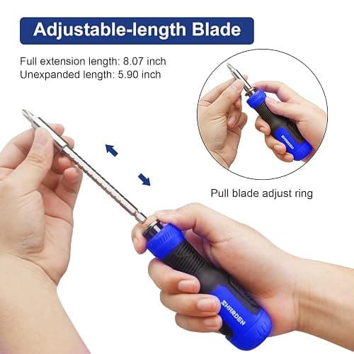 SHARDEN Multibit Screwdriver 13-in-1 Screw Driver Set Adjustable Extension Screwdriver Multitool All in One with Torx Security, Flat Head, Phillips, Hex, Square and 1/4 Nut Driver thumbnail 4