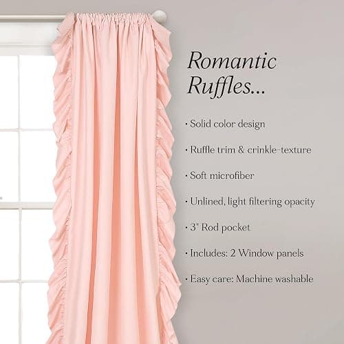Lush Decor Reyna Ruffle Window Curtain Panel Set, Pair, 54" W x 84" L, Blush Pink - Flowy Curtain - Romantic Ruffle Curtains for Bedroom, Living room, or Dining Room - Farmhouse & Cottage Home Decor - Blush Pink - 54"W x 84"L (Pack of 2) - Panel Pair thumbnail 8