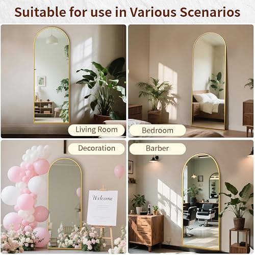 Riskioir 65" x 24" Arch Full Length Mirror - Floor Full Body Mirror with Aluminum Frame - Standing, Leaning or Hanging, for Bedroom, Living Room, Gold thumbnail 6