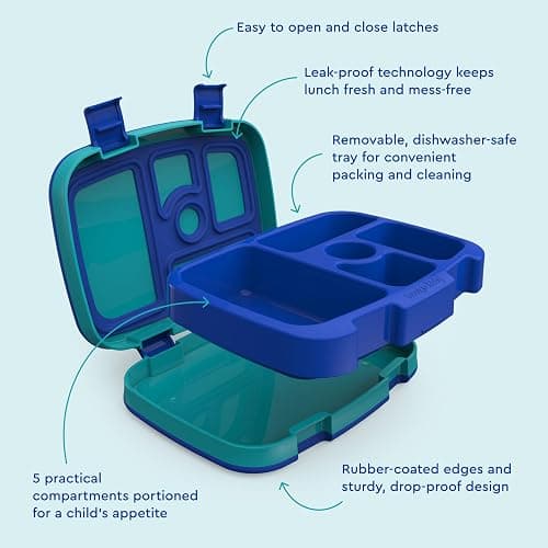 Bentgo Kids Prints Leak-Proof, 5-Compartment Bento-Style Kids Lunch Box - Ideal Portion Sizes for Ages 3-7, Durable, Drop-Proof, Dishwasher Safe, & PFAS & BPA-Free Materials (Sharks) thumbnail 6