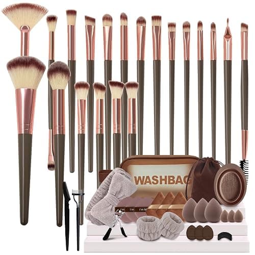 GZIXBDA Makeup Brush Set, 48Pcs Makeup Tool Set Premium Synthetic Foundation Concealers Powder Eye Shadows Makeup Brushes Kit for for Beginner Professional, Brown - Image 1