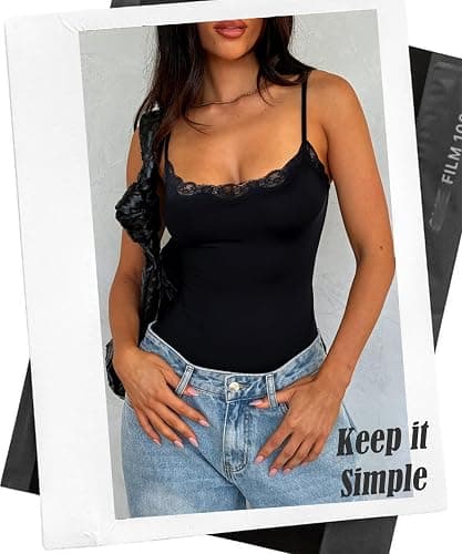 Navneet Women Sexy Lace Bodysuit Lace Trim High Cut Thong Spaghetti Strap Cami Bodysuit Going Out Tank Tops Body Suit thumbnail 3