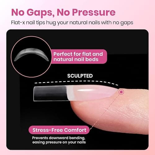 Beetles Gel Nail Tips Flat-X - Square Medium, 320pcs 16 Sizes, Pre-Etched Half Matte Full Cover Soft Acrylic Press on False Nail Extension Tips Easy DIY Salon Art for Flat & Natural Nail Beds thumbnail 4