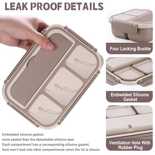 Bento Box Adult Lunch Box, Containers for Adults Men Women with 4 Compartments, Lunchable Food Container with Utensils, Sauce Jar, Muffin Liners, 40 Oz/5 Cup, Microwave & Dishwasher Safe, Brown thumbnail 5