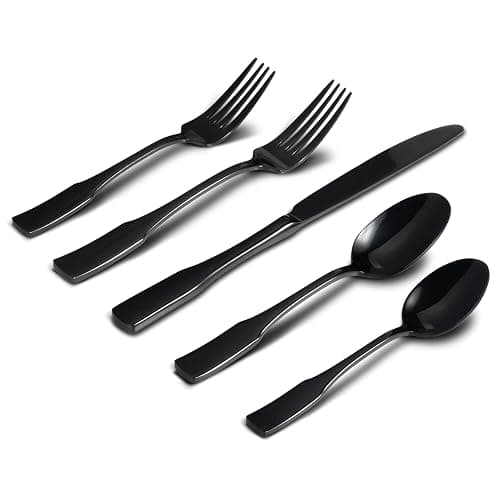 Alata Kate Black Mirror 40-Piece Silverware Set,Service for 8,Stainless Steel Flatware Set,Mirror Cutlery Set,Dishwasher Safe - Image 1