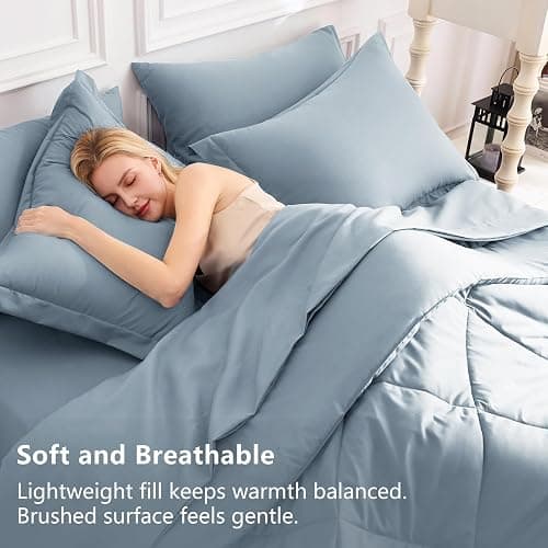 CozyLux Queen Comforter Set Dusty Blue - Bed in a Bag Queen Size 7 Pieces, Luxury Soft Bed Set for All Seasons, Bedding Set with Down Alternative Comforter, Sheets, Pillowcases & Shams, Grayish Blue thumbnail 3