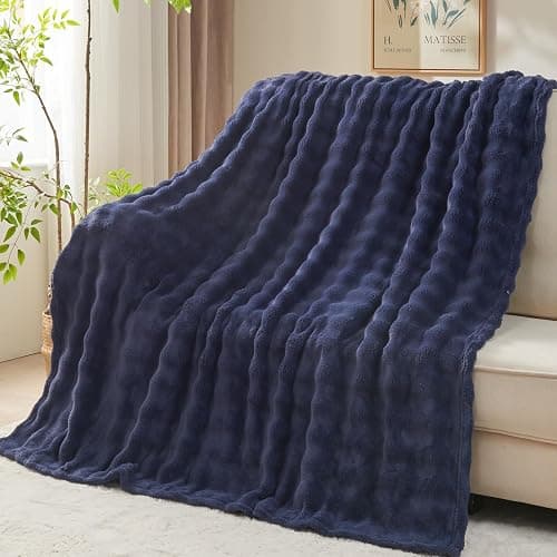 NEWCOSPLAY Throw Blanket for Couch Dark Navy Super Soft Flannel Fleece 3D Bubble Lightweight Bed Blanket All Season Use (Dark Navy, Throw(50"x60")) - Image 1