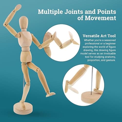 U.S. Art Supply 12" Wooden Male Manikin Posable Figure for Drawing - Articulated Mannequin with Base and Flexible Body for Drawing The Human Figure thumbnail 4