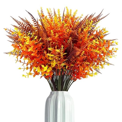 Tongyixin 9 Bündel Künstliche Herbstblumen Herbstdeko Künstlich Eukalyptus Herbststrauß,Herbstzweige Lavendel Blätte Kunstblume Deko,Herbst Hochzeitsdeko für Innen Draußen Tisch Gart (Autumn-Orange) - Autumn-stil1 - Image 1