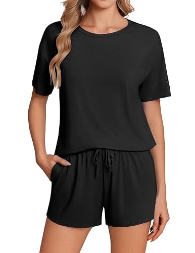 Ekouaer Pajama Set for Women Viscose from Bamboo Short Sleeve Tops and Shorts Set 2 Piece Lounge Set - Image 1