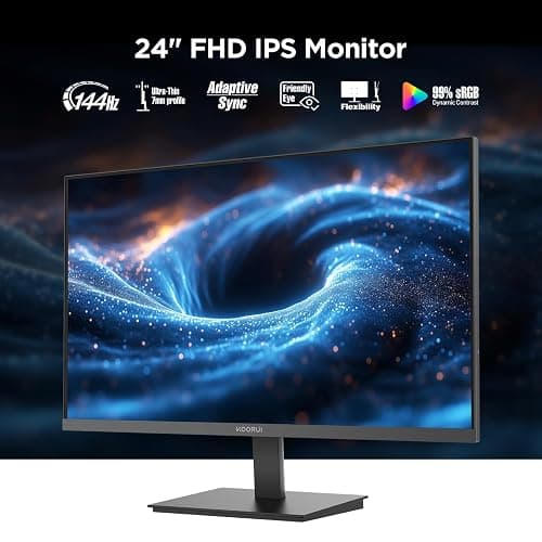 KOORUI 24 inch Computer Monitor, 144Hz IPS FHD (1920 x 1080) 99% sRGB 1000:1,Adaptive Sync,PC Desktop Monitors for Computer,HDMI/VGA Ports,100 x 100 mm VESA Mountable,Eyecare,Black thumbnail 2