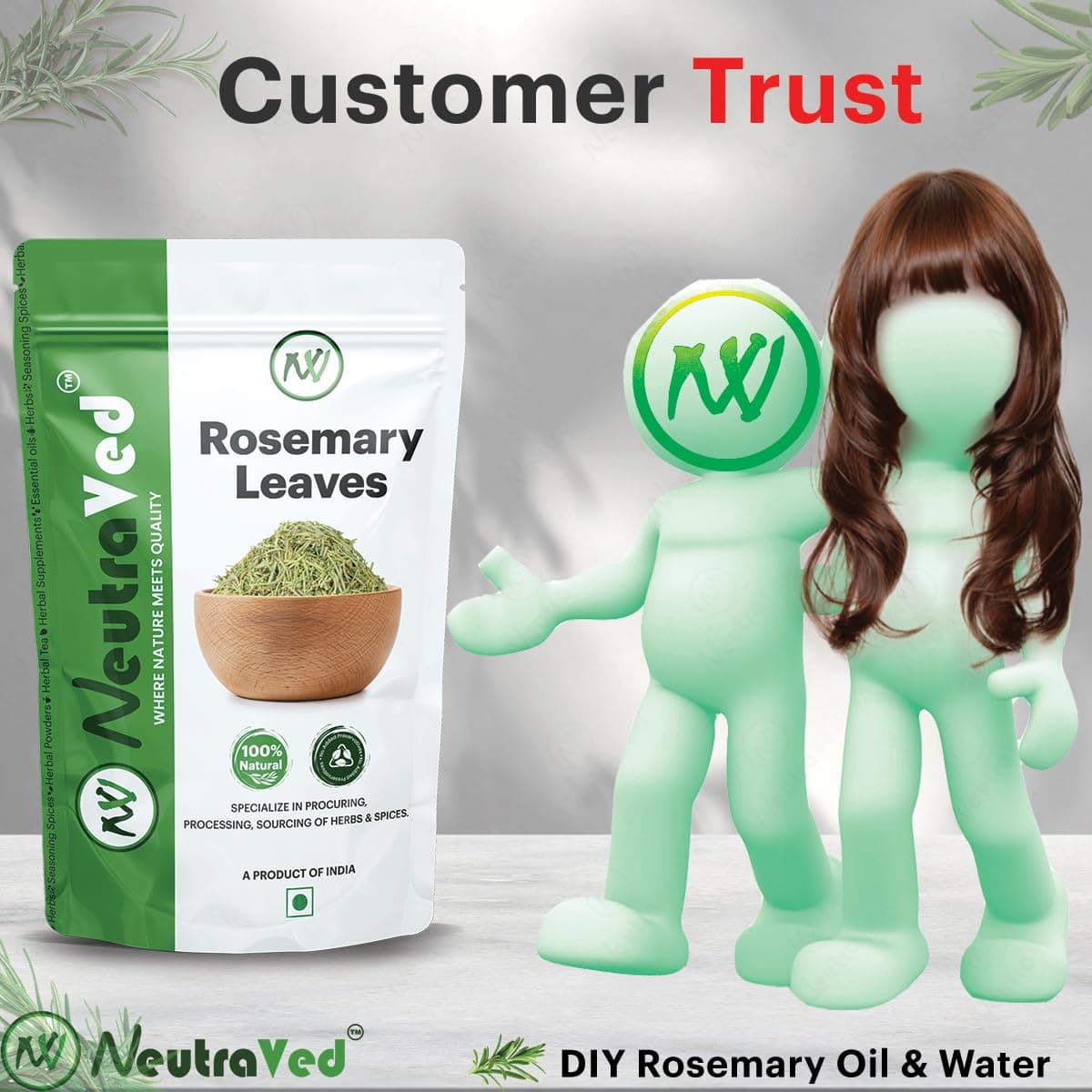 NeutraVed Rosemary Leaves Organic | Rosemary Dry Leaves Reduce Dandruff & Seasoning Food | Hair Growth, Stronger Strands & Natural Hair Nourishment, Food Grade | 50g thumbnail 4