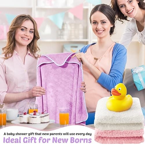 Reginary 4 Pack Baby Hooded Towels Coral Fleece Baby Bath Towels 30 x 30 Inch Soft Absorbent Hooded Bath Blanket for Newborn Toddler Infant Boy Girl Shower Gift Supplies (Pink, Purple, Yellow, Beige) thumbnail 2