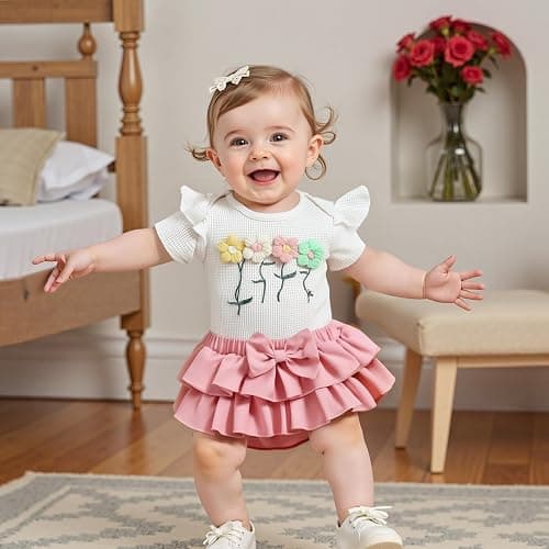 Mubineo Baby Girl Clothes Summer Outfits Cute Flower Romper Ruffle Skirt Shorts Skort Newborn Outfit Bodysuit Sets thumbnail 2
