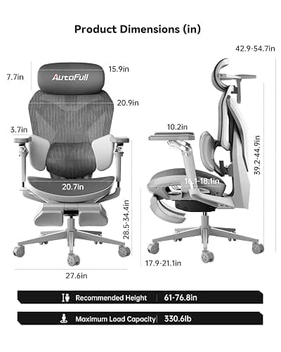 AutoFull G7 Ergonomic Gaming Chair Office Chair, 3-Zone Dynamic Lumbar Support, 360° Armrests, CloudTech Mesh, 140° Recline, Footrest, Detachable Back Armor, Desk Chair for Office & Gaming, White thumbnail 2