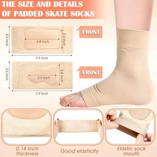 Geyoga 2 Pairs Ice Skating Socks for Women Tendon Heel Ankle Protector Padded Guards Ankle Sleeve Pad ski Splints(Beige Color) thumbnail 3