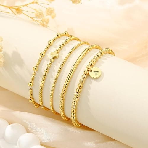 Turandoss Gold Cross Bead Bracelets Sets for Women Girls - Dainty Layered Cross Bracelets for Women Beaded Initial Bracelet Stack Gold Cuff Letter A-Z Bracelet Jewelry Gifts for Girls Her thumbnail 6