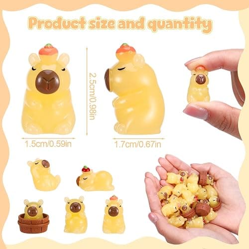 GSrenyu 30PCS Mini Resin Capybara Figurines, Miniature Luminous Capybara Glow in the Dark Little Resin Capybara, Yellow Tiny Capybara Ornament Accessories for DIY Aquarium Decoration Fairy Garden thumbnail 3