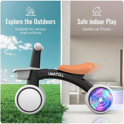 Umatoll Colorful Lighting Baby Balance Bike Toys for 1 Year Old Boys Gifts, Adjustable Seat Baby Walker, One Year Old Boy Birthday Gifts, 12-24 Months Toddler First Ride on Toys thumbnail 8