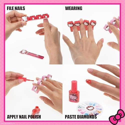 Hello Kitty Water-Based Nail Polish Set, Peel-Off Set with Glittery & Opaque Colors and Nail Accessories for Girls Kids, Perfect for Dress Up, Parties & Makeovers Ages 3+ by Townley Girl thumbnail 5
