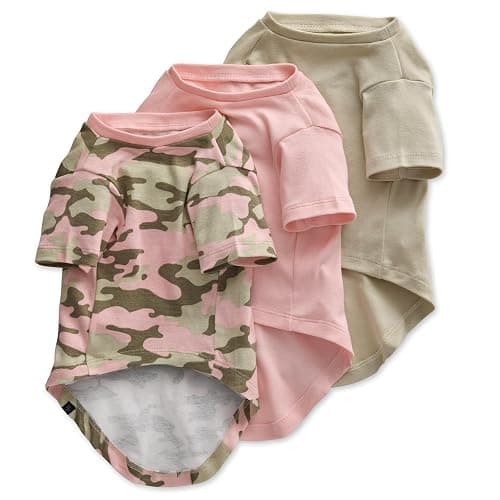 Pet Passion Toby II - The Perfect Tee, 3 Pack Short Sleeve Pet T-Shirt 100% Organic Cotton Tees Clothes for Small, Medium, Large Dogs, Pink Camo, XX-Small (4-7 lbs) - Image 1